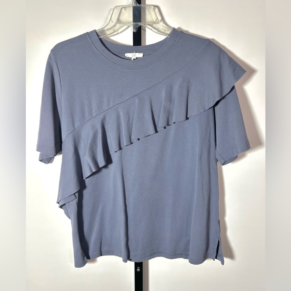 Joh M Purple Blue Ruffle Patch Accent T Shirt